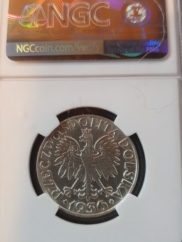 5 zł Żaglowiec 1936 r NGC AU 58