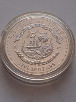 Liberia 5 Dolarów Benedykt XVI 2005 r