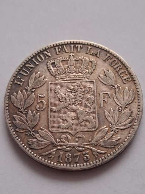 Belgia 5 Franków Leopold II 1873 r