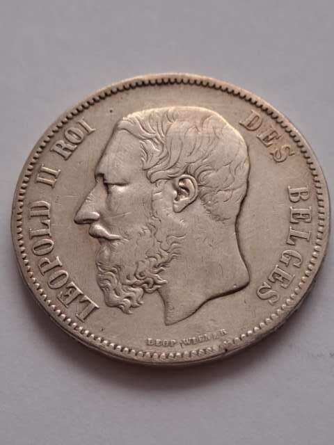 Belgia 5 Franków Leopold II 1869 r
