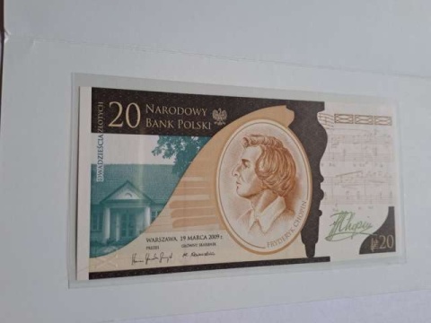 Banknot 20 zł Fryderyk Chopin 2009 r stan UNC