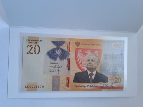 Banknot 20 zł Lech Kaczyński 2021 r LK 0005679 stan UNC