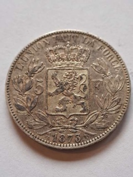 Belgia 5 Franków Leopold II 1873 r