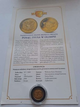 Wybrzeże Kości Słoniowej 1500 franków Posąg Zeusa w Olimpii 2006 r