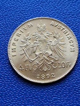Austria 4 floreny / 10 franków 1892 r nowe bicie