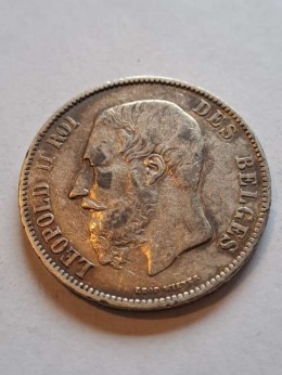 Belgia 5 Franków Leopold II 1872 r