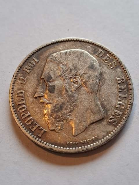 Belgia 5 Franków Leopold II 1872 r