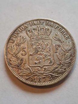Belgia 5 Franków Leopold II 1873 r