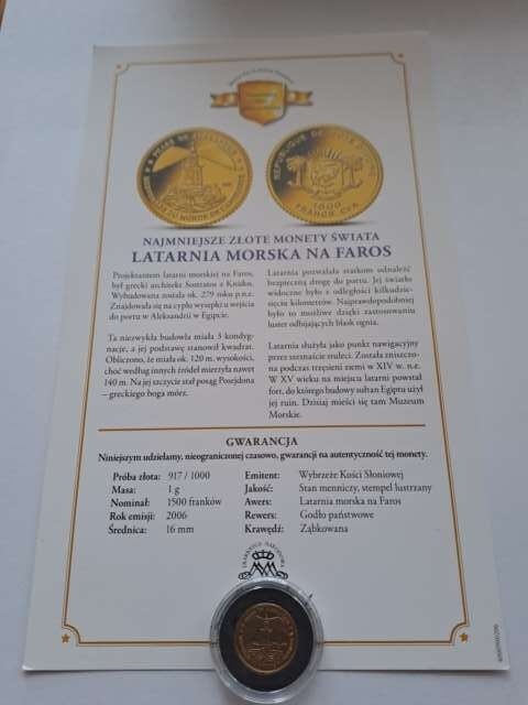 Wybrzeże Kości Słoniowej 1500 franków Latarnia Morska w Faros 2006 r