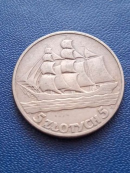 5 zł Żaglowiec 1936 r