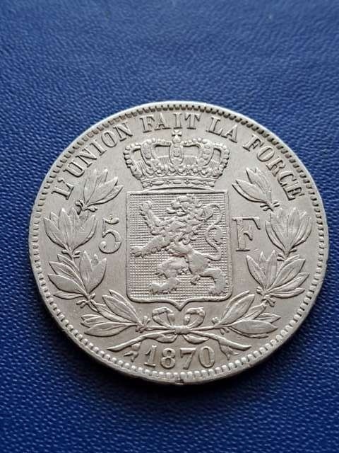 Belgia 5 Franków Leopold II 1870 r