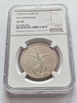 5 zł Nike 1928 r b/z NGC XF 40