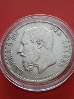 Belgia 5 Franków Leopold II 1873 r