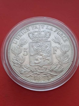 Belgia 5 Franków Leopold II 1875 r