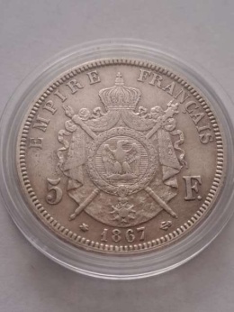 Francja 5 Franków Napoleon III 1867 r