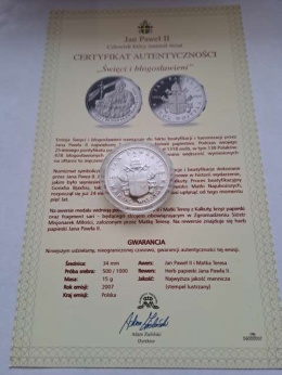 Numizmat Jan Paweł II Święci błogosławieni 2007 r