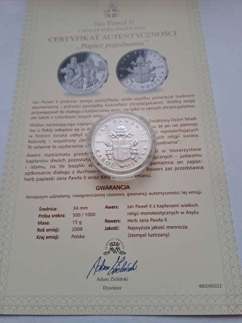 Numizmat Jan Paweł II Papież pojednania 2008 r