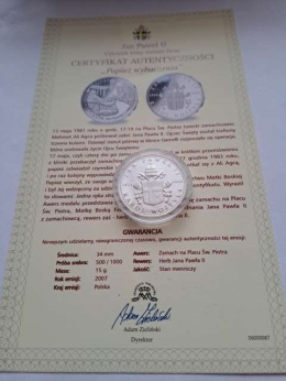 Numizmat Jan Paweł II Papież wybaczenia 2007 r