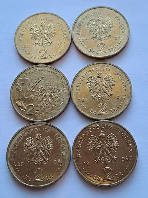 2 zł zestaw 6 szt różne lata