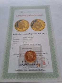 Replika 100 franków Napoleon III 1861 r