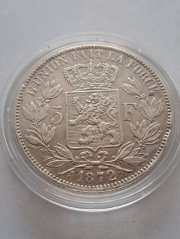 Belgia 5 Franków Leopold II 1872 r