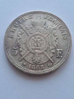 Francja 5 Franków Napoleon III 1868 r