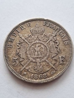 Francja 5 Franków Napoleon III 1868 r
