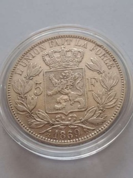 Belgia 5 Franków Leopold II 1869 r