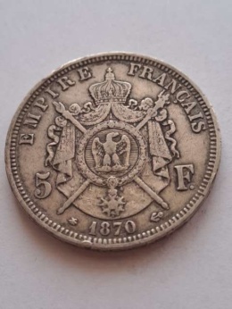 Francja 5 Franków Napoleon III 1870 r