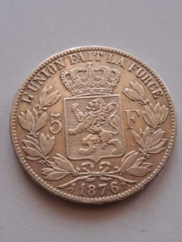 Belgia 5 Franków Leopold II 1876 r