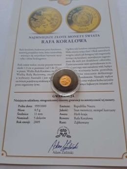 Nauru 5 Dolarów Rafa Koralowa 2009 r