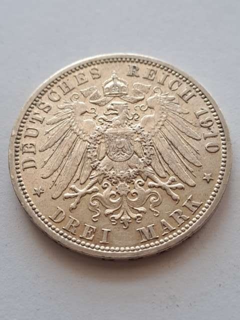 Niemcy 3 Marki Wilhelm II Prusy 1910 r