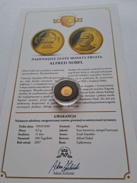 Mongolia 500 tugrików Alferd Nobel 2007 r