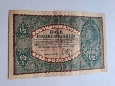 Banknot 1/2 marki polskiej 1920 r