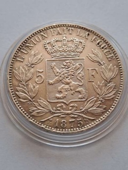Belgia 5 Franków Leopold II 1875 r