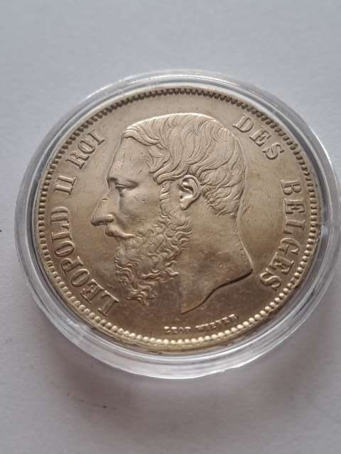 Belgia 5 Franków Leopold II 1868 r