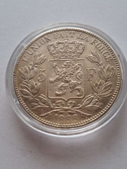 Belgia 5 Franków Leopold II 1868 r