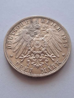 Niemcy 3 Marki Saksonia 1913 r