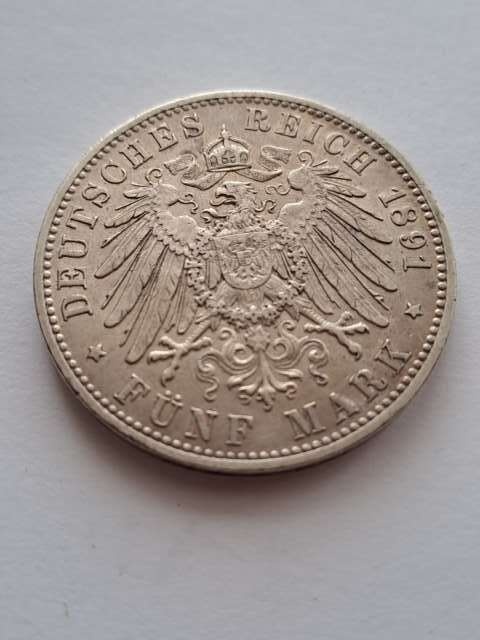 Niemcy 5 Marek Bayern 1891 r rzadki