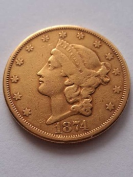 USA 20 Dolarów Liberty Head 1874 r CC rzadka