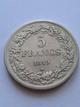 Belgia 5 Franków Leopold II 1849 r