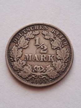 Niemcy 1/2 Marki Wilhelm II 1905 r J