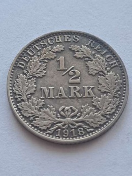 Niemcy 1/2 Marki Wilhelm II 1918 r A