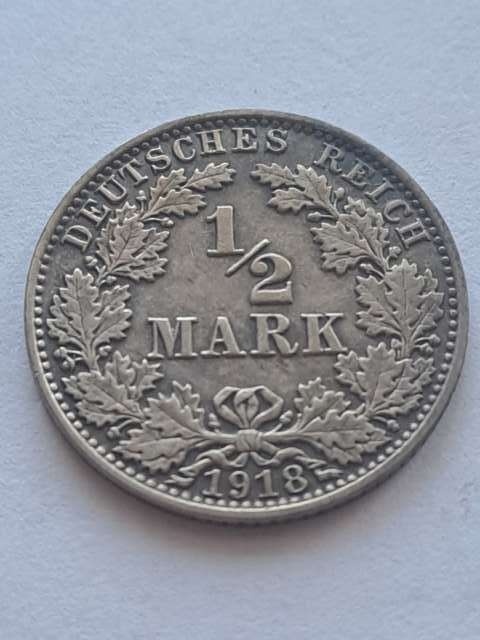 Niemcy 1/2 Marki Wilhelm II 1918 r A
