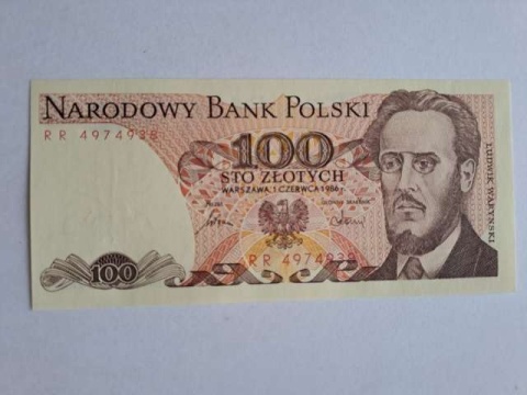 Banknot 100 zł Ludwik Waryński 1986 r seria RR