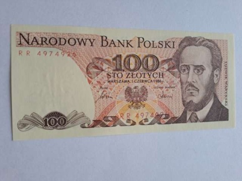 Banknot 100 zł Ludwik Waryński 1986 r seria RR