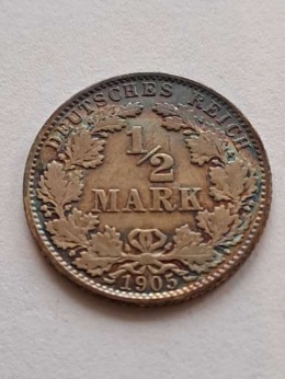 Niemcy 1/2 Marki Wilhelm II 1905 r J