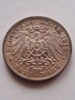 Niemcy 3 Marki Saksonia 1913 r