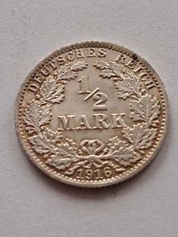 Niemcy 1/2 Marki Wilhelm II 1916 r A