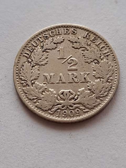 Niemcy 1/2 Marki Wilhelm II 1909 r A